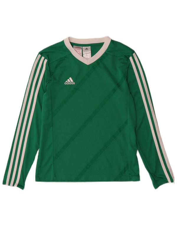 ADIDAS Boys Top Long Sleeve 11-12 Years Large Green Striped Polyester