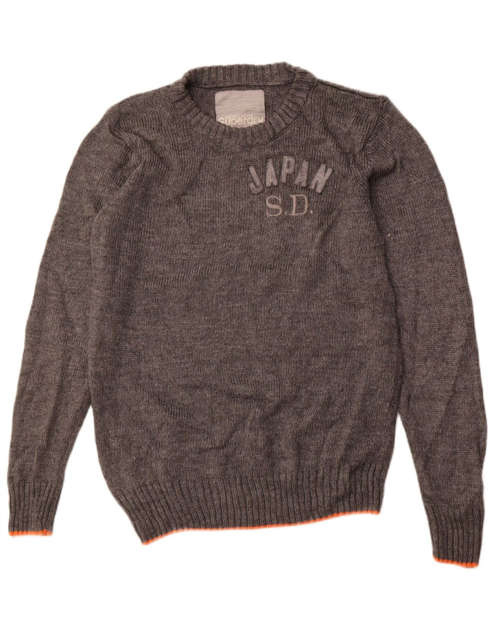 Superdry Mens Graphic Crew Neck Jumper Sweater Large Grey Acrylic