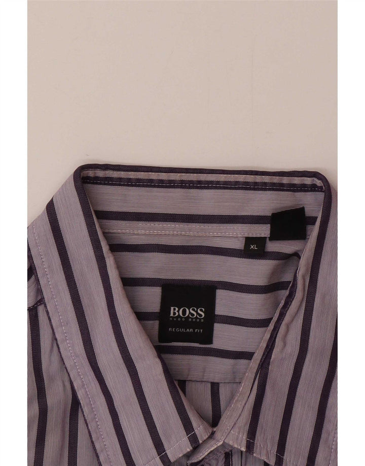 Hugo Boss Mens Regular Fit Shirt XL Purple Striped