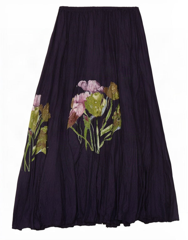 Vintage Womens Graphic Maxi Skirt Small W26 Navy Blue Floral Viscose