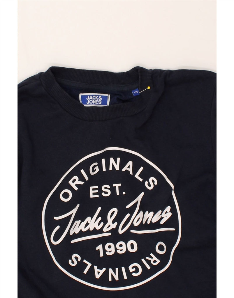 JACK & JONES Boys Graphic Sweatshirt Jumper 15-16 Years Navy Blue Cotton | Vintage Jack & Jones | Thrift | Second-Hand Jack & Jones | Used Clothing | Messina Hembry 