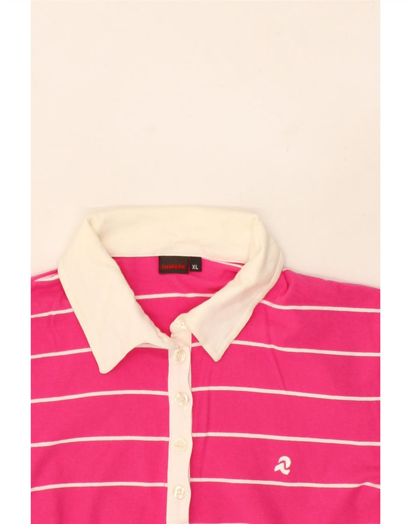 INVICTA Womens Polo Shirt UK 18 XL Pink Striped Cotton Vintage Invicta and Second-Hand Invicta from Messina Hembry 
