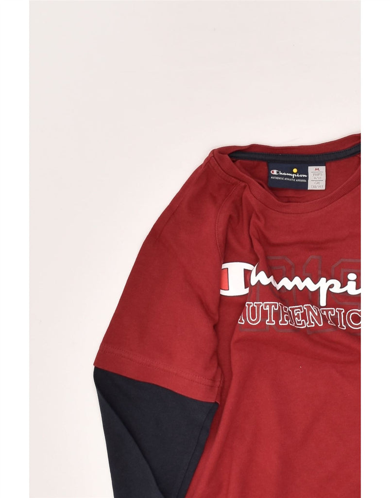 CHAMPION Boys Graphic Top Long Sleeve 9-10 Years Red Colourblock | Vintage Champion | Thrift | Second-Hand Champion | Used Clothing | Messina Hembry 