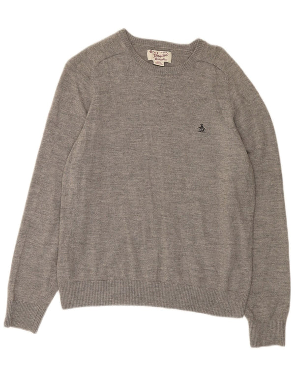 Penguin Womens Boat Neck Jumper Sweater UK 20 2XL Grey Merino Wool