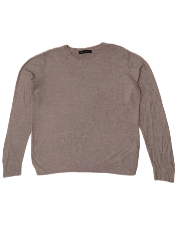 Marks & Spencer Womens Crew Neck Jumper Sweater UK 14 Large Grey Acrylic