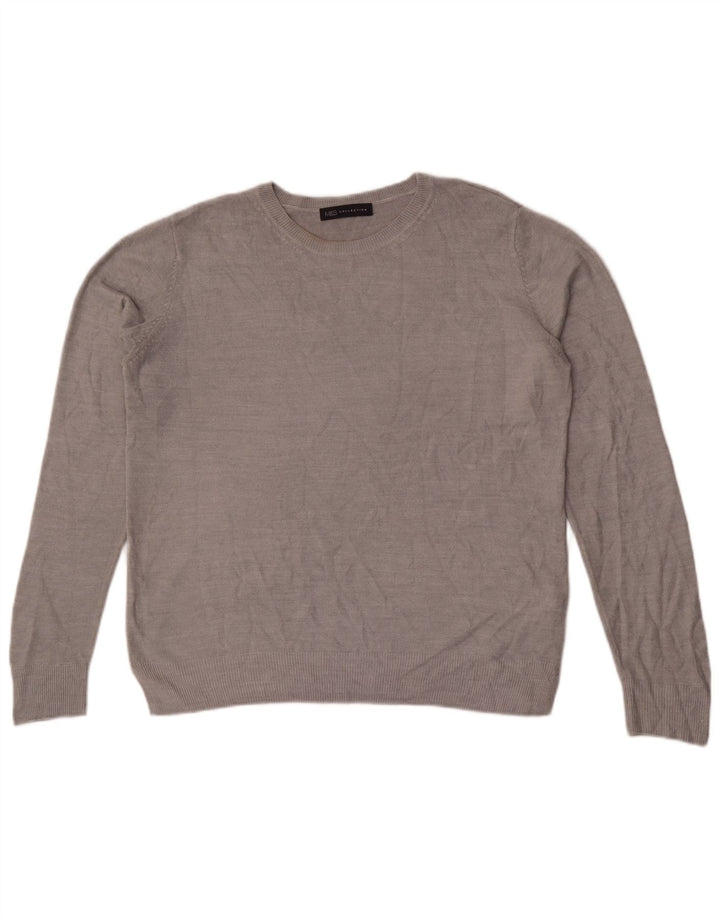 Marks & Spencer Womens Crew Neck Jumper Sweater UK 14 Large Grey Acrylic