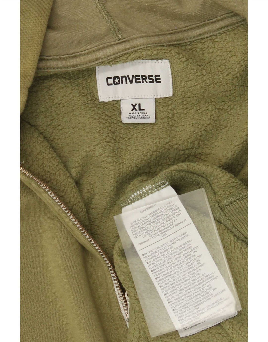 Converse Mens Zip Hoodie Sweater XL Green Cotton