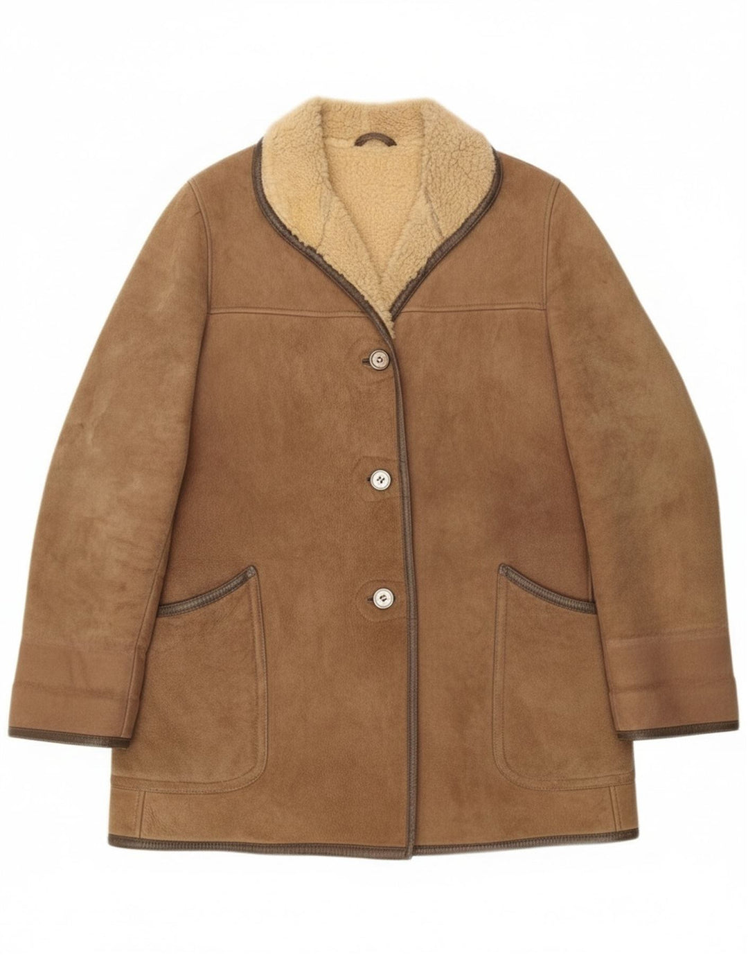 Vintage Womens Shearling Coat UK 16 Large Beige