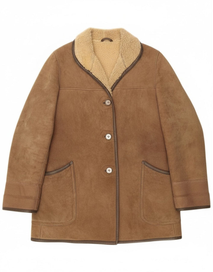 Vintage Womens Shearling Coat UK 16 Large Beige