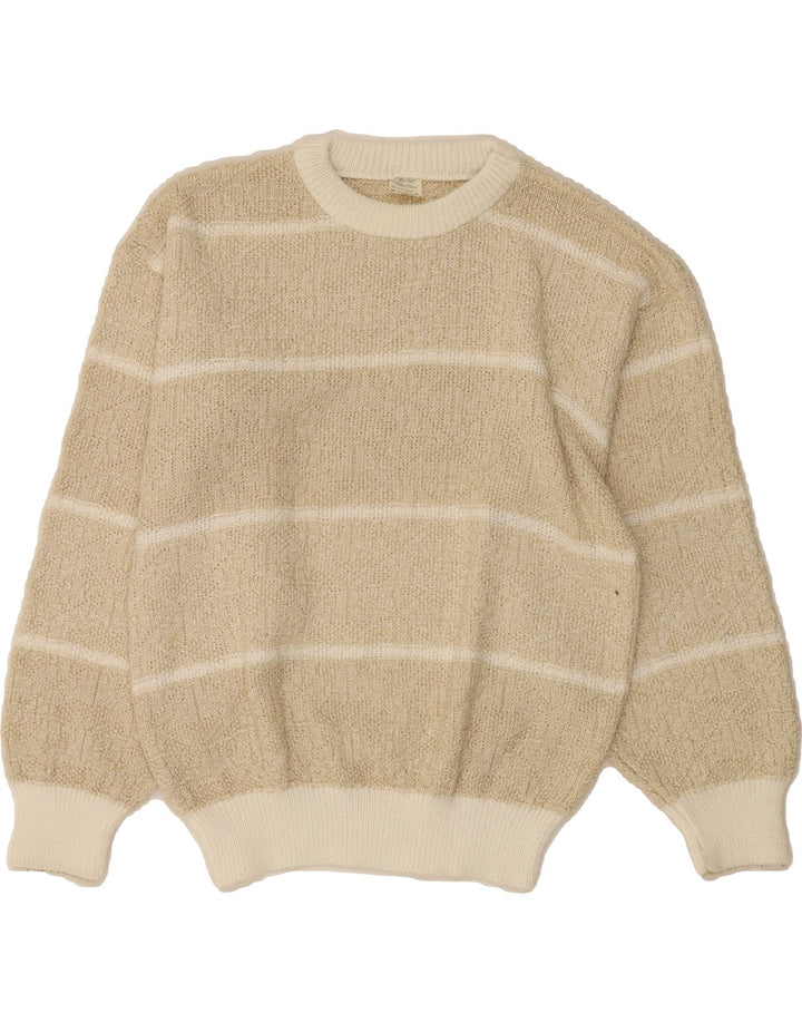 VINTAGE Womens Crew Neck Jumper Sweater EU 38 Medium Beige Striped Acrylic Vintage Vintage and Second-Hand Vintage from Messina Hembry 