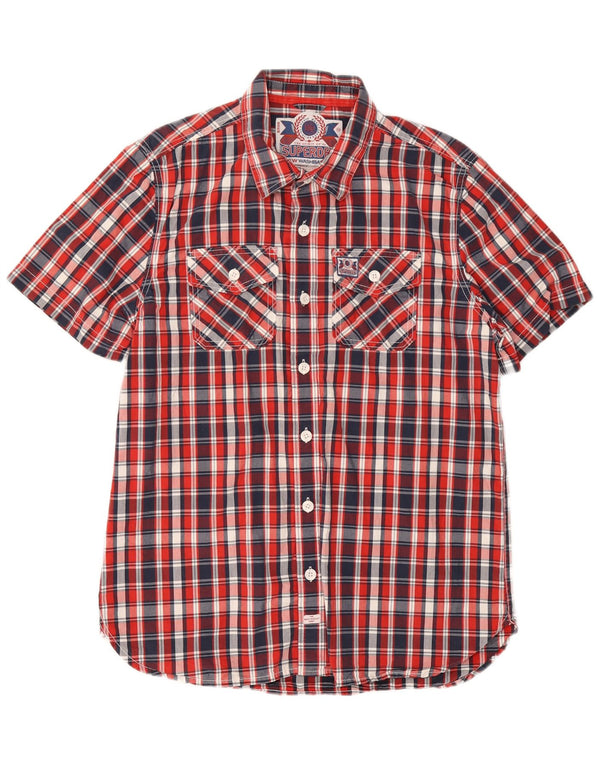 SUPERDRY Mens Short Sleeve Shirt 2XL Burgundy Check Cotton