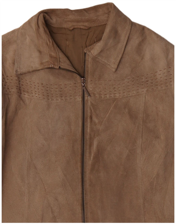 VINTAGE Womens Suede Jacket UK 16 Large Beige