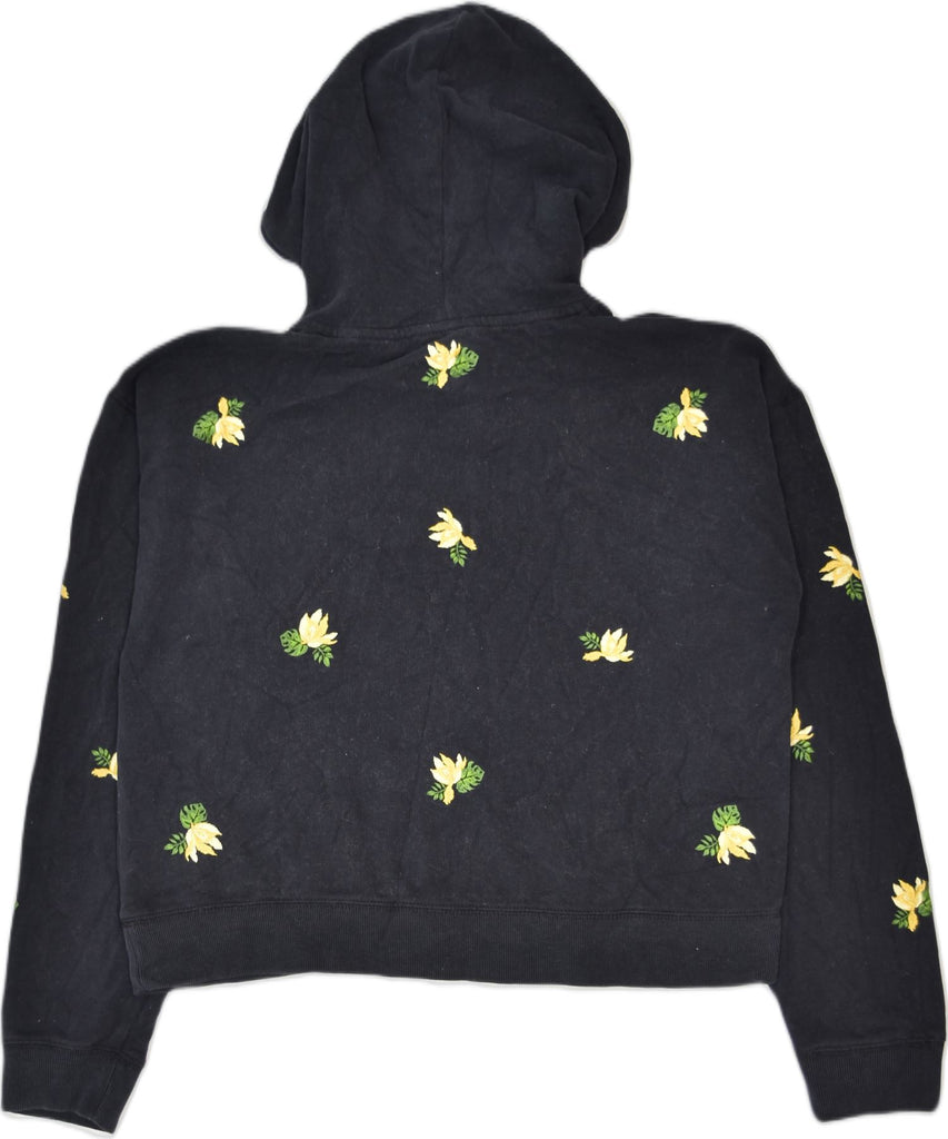 JACK WILLS Womens Crop Graphic Hoodie Jumper UK 10 Small Black Floral | Vintage | Thrift | Second-Hand | Used Clothing | Messina Hembry 