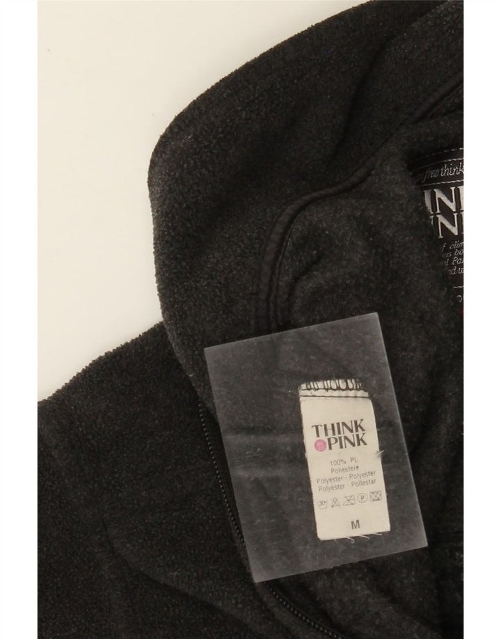 THINK PINK Mens Graphic Zip Neck Fleece Jumper Medium Grey Polyester