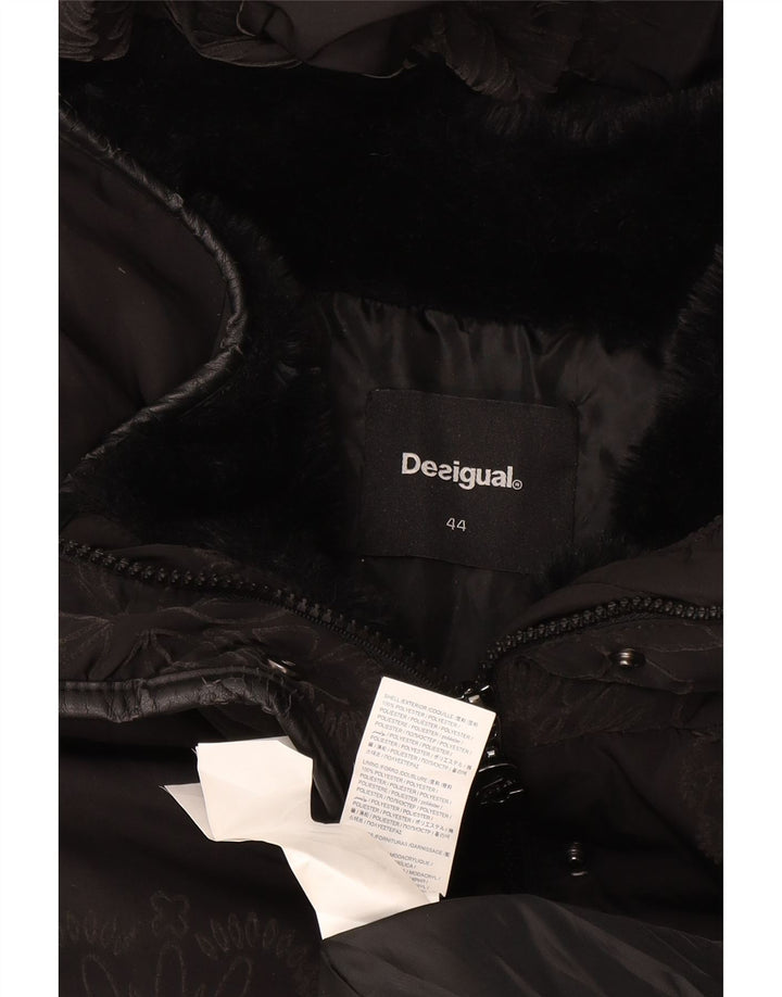 Desigual Womens Graphic Hooded Padded Jacket IT 44 Medium Black Floral