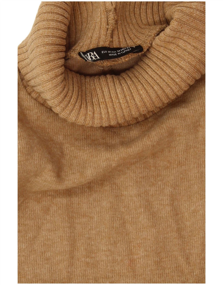 Zara Womens Roll Neck Vest Tank Top UK 14 Medium Beige Polyester