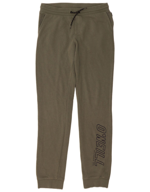 O'Neill Womens Graphic Tracksuit Trousers Joggers UK 14 Medium Khaki Cotton