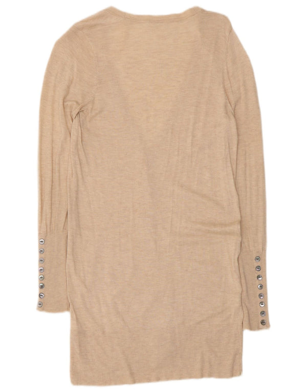 Marks & Spencer Womens Longline Cardigan Sweater UK 12 Medium Beige Flecked
