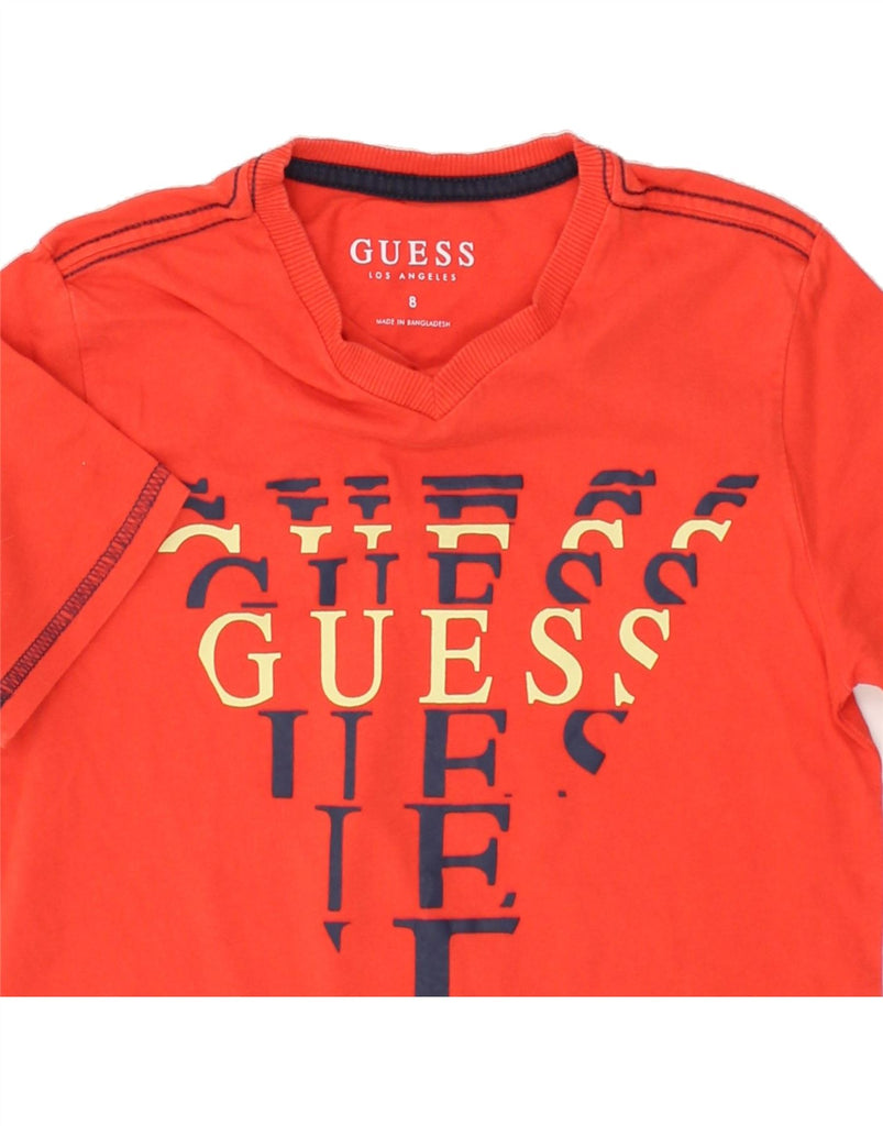 GUESS Boys Graphic T-Shirt Top 7-8 Years Red Cotton | Vintage Guess | Thrift | Second-Hand Guess | Used Clothing | Messina Hembry 