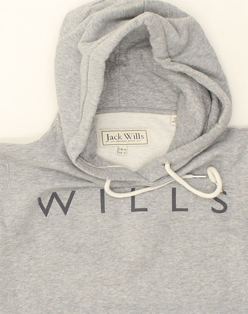 JACK WILLS Womens Graphic Zip Hoodie Sweater UK 10 Small  Grey Cotton | Vintage Jack Wills | Thrift | Second-Hand Jack Wills | Used Clothing | Messina Hembry 