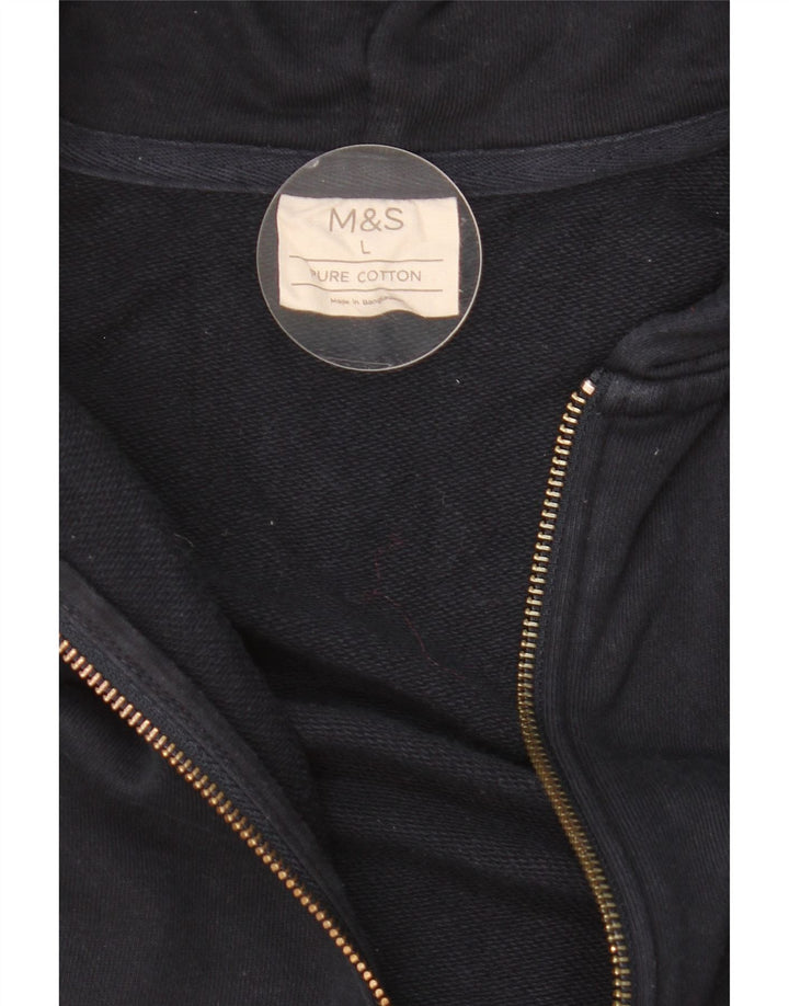 MARKS & SPENCER Mens Zip Hoodie Sweater Large Navy Blue Cotton