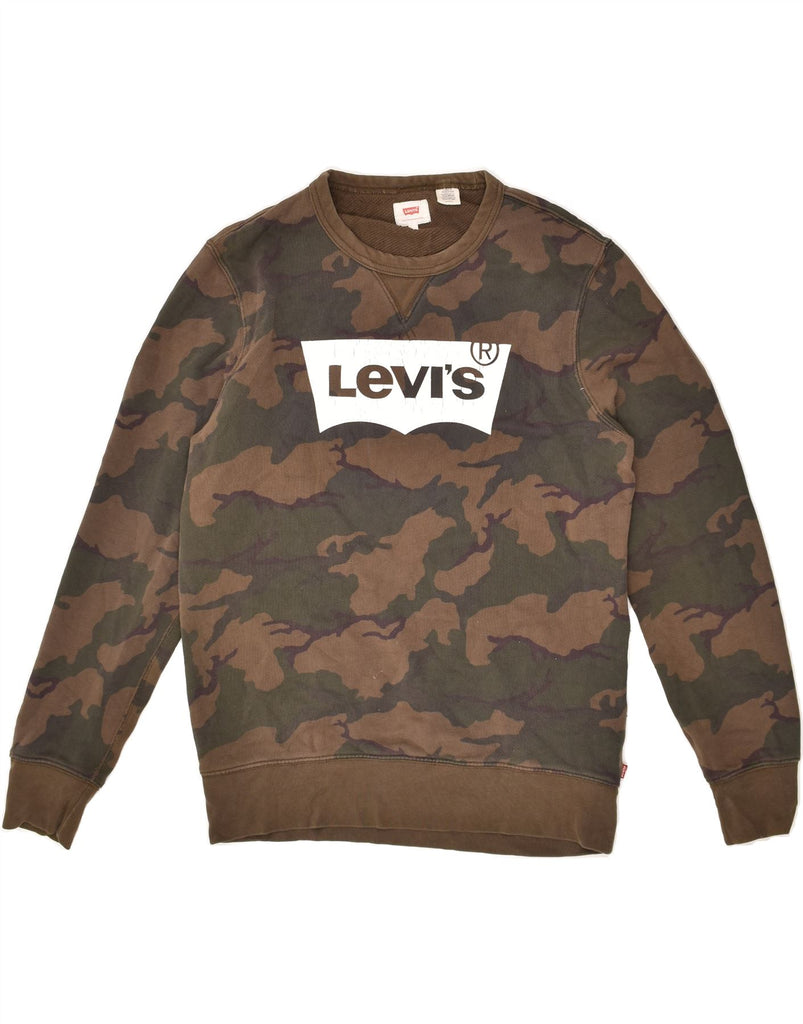 LEVI'S Mens Graphic Sweatshirt Jumper Small Brown Camouflage Cotton Vintage Levi's and Second-Hand Levi's from Messina Hembry 