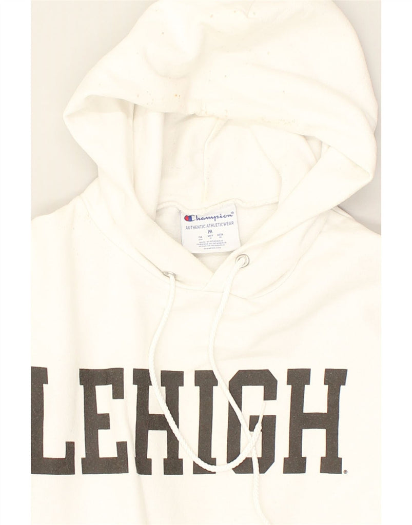 CHAMPION Mens Leligh University Graphic Hoodie Jumper Medium White Cotton | Vintage Champion | Thrift | Second-Hand Champion | Used Clothing | Messina Hembry 