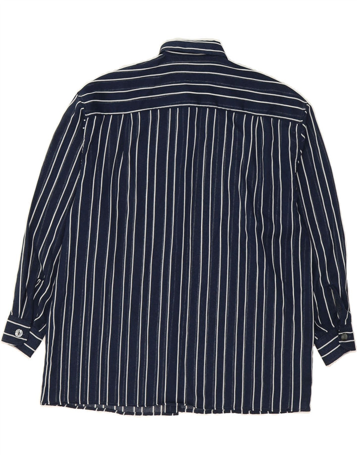 BENETTON Womens Oversized Shirt IT 42 Medium Navy Blue Pinstripe Polyester Vintage Benetton and Second-Hand Benetton from Messina Hembry 