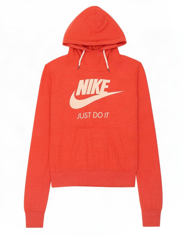 Nike Womens Graphic Hoodie Jumper UK 10 Small Orange Flecked Cotton