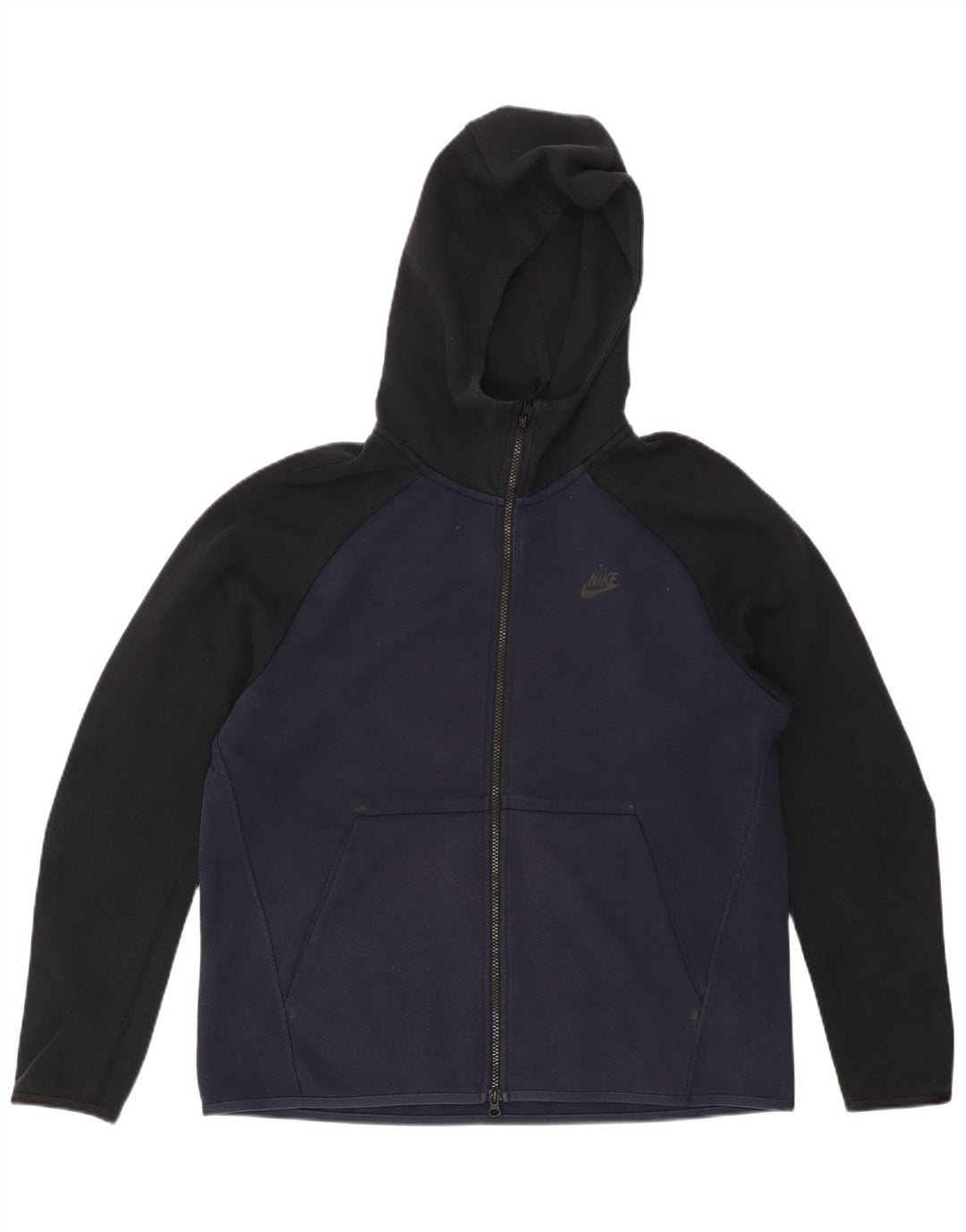 NIKE Mens Zip Hoodie Sweater Large Navy Blue Colourblock Cotton