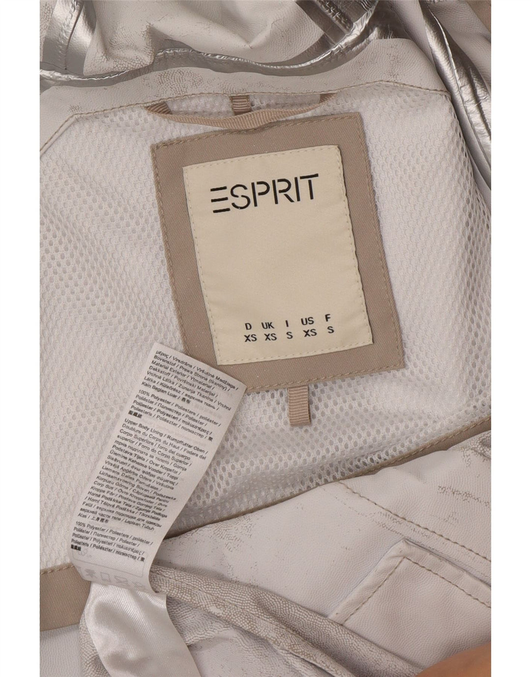 Esprit Womens Hooded Oversized Raincoat UK 6 XS Beige Polyester