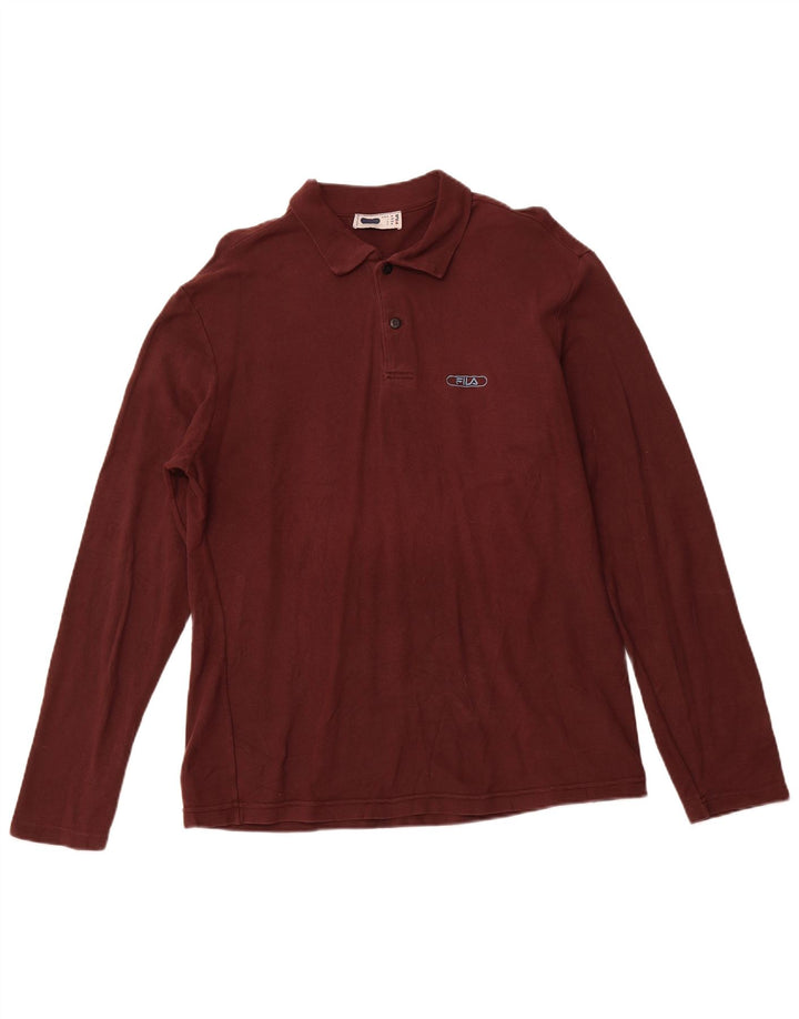 Fila Mens Long Sleeve Polo Shirt Medium Burgundy