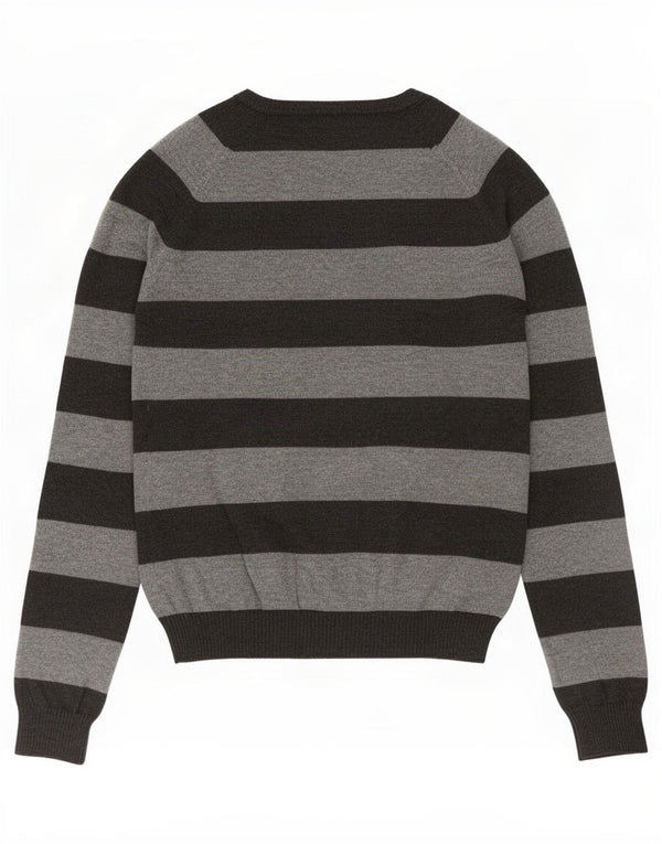 Zara Womens V-Neck Jumper Sweater UK 12 Medium Grey Striped Cotton