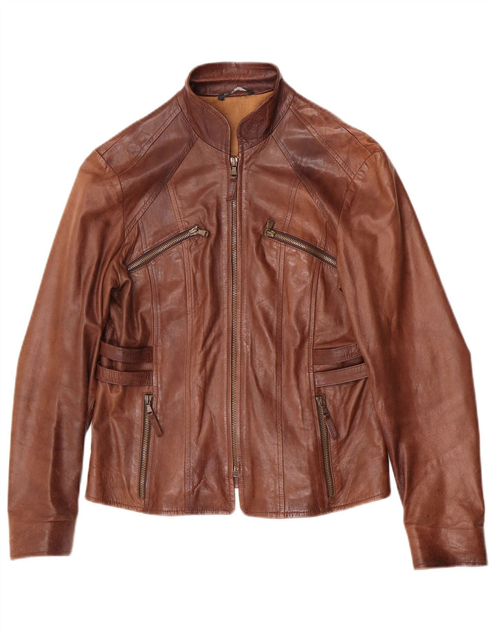 Vintage Womens Leather Jacket IT 44 Medium Brown Leather