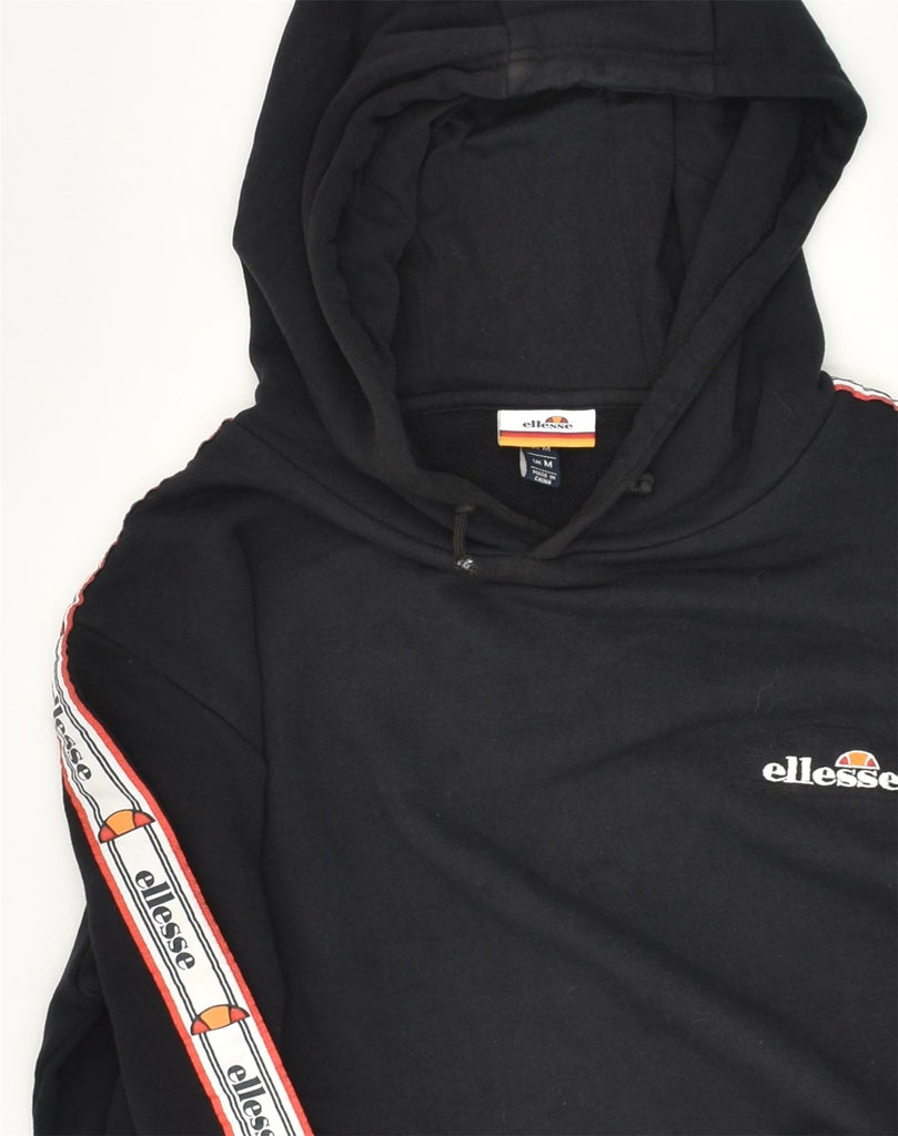 ELLESSE Womens Graphic Hoodie Jumper UK 12 Medium Black Cotton | Vintage Ellesse | Thrift | Second-Hand Ellesse | Used Clothing | Messina Hembry 