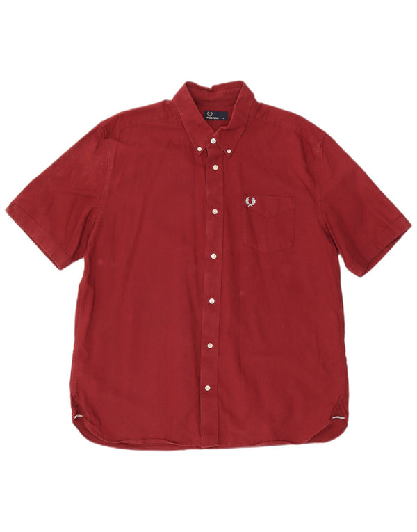 Fred Perry Mens Short Sleeve Shirt XL Maroon Cotton