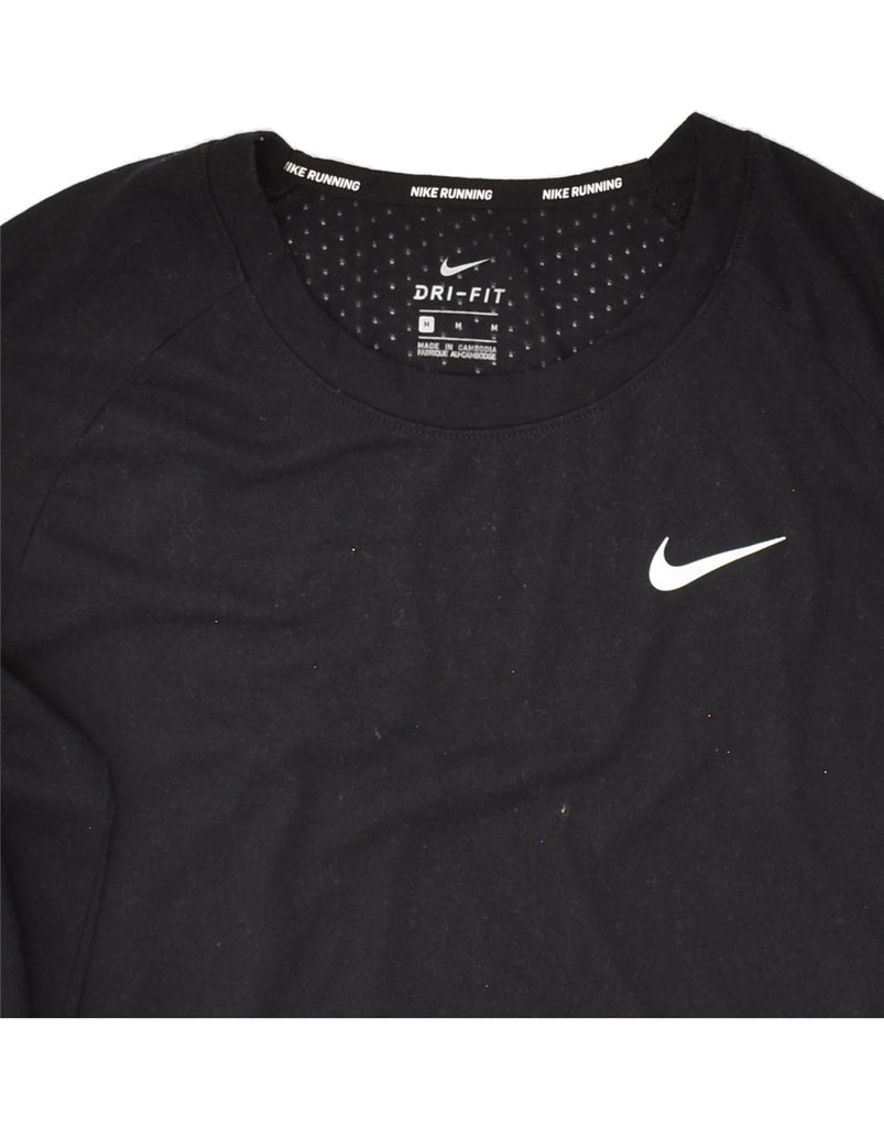 NIKE Womens Dri Fit Graphic Top Long Sleeve UK 14 Medium Black Polyester | Vintage Nike | Thrift | Second-Hand Nike | Used Clothing | Messina Hembry 