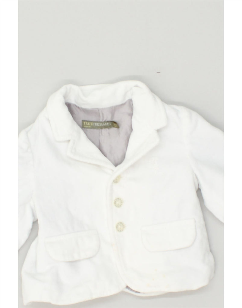 TRUSSARDI Baby Boys 3 Button Blazer Jacket 0-3 Months White Cotton | Vintage Trussardi | Thrift | Second-Hand Trussardi | Used Clothing | Messina Hembry 