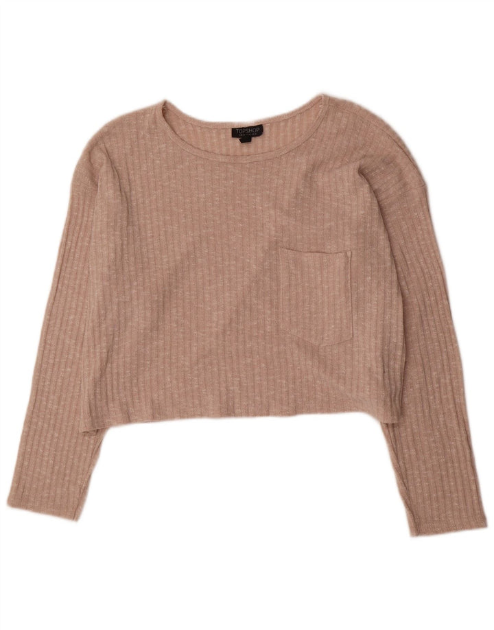 Topshop Womens Crop Oversized Top Long Sleeve UK 8 Small Beige