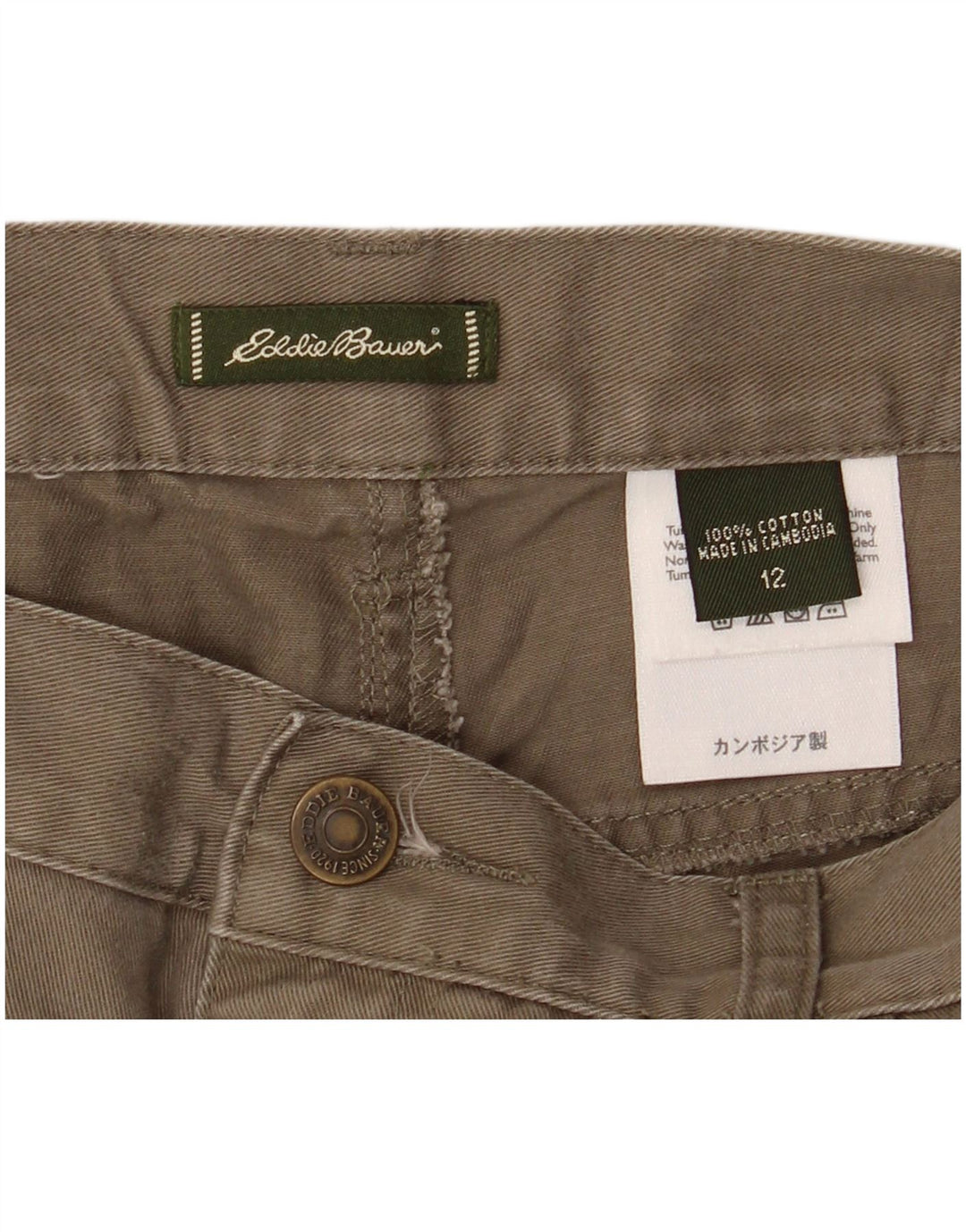 EDDIE BAUER Womens High Waist Cropped Trousers US 12 Large W32 L24 Green