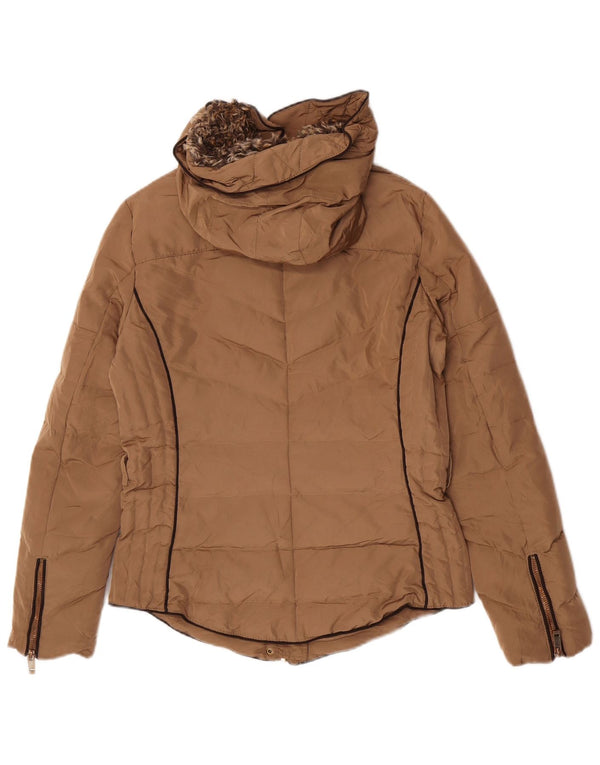 Zara Womens Hooded Padded Jacket UK 14 Medium Beige Polyester