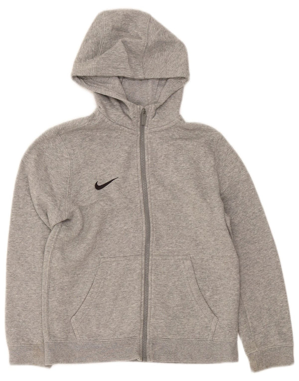 Nike Boys Zip Hoodie Sweater 10-11 Years Medium Grey Flecked Cotton