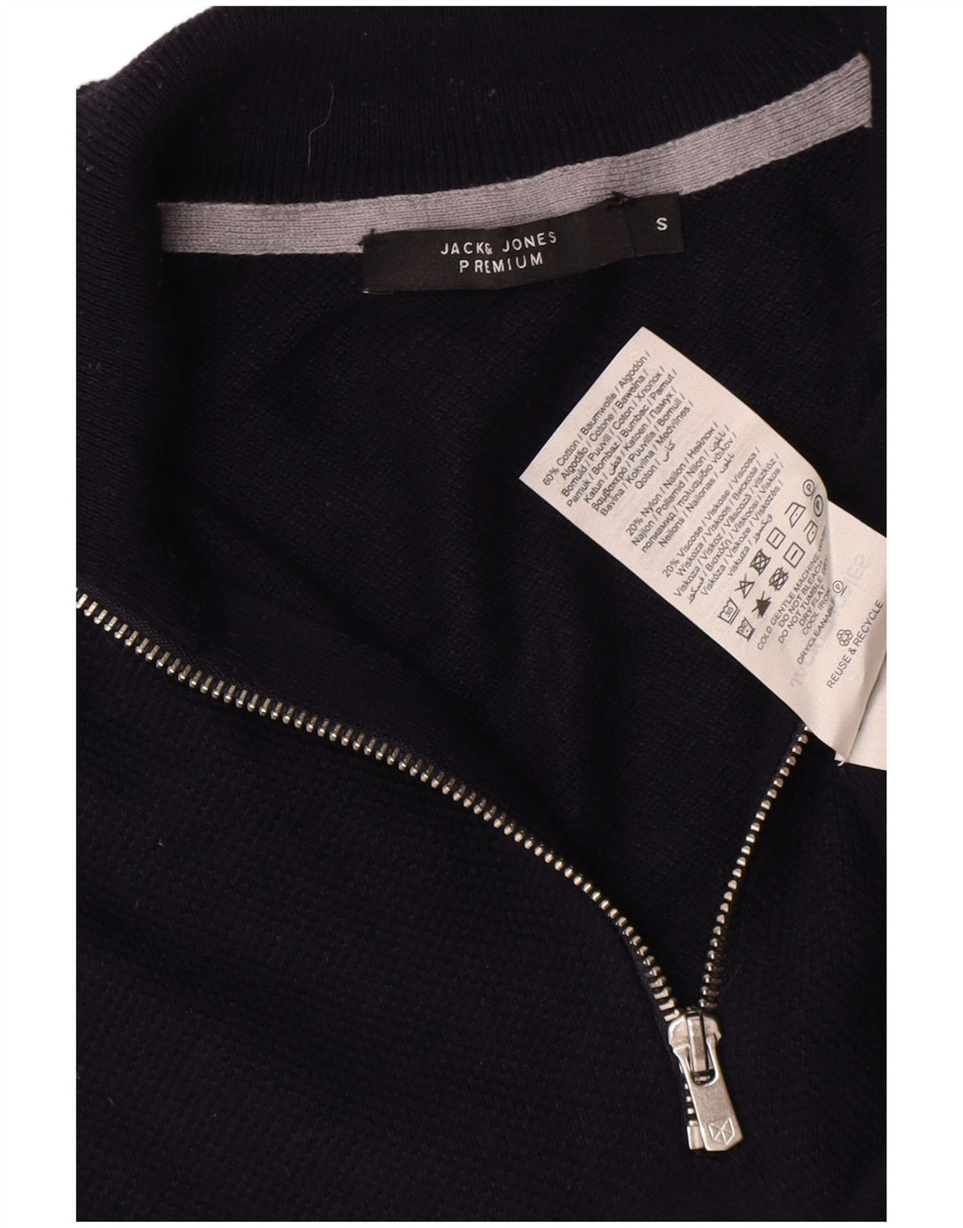 Jack & Jones Mens Zip Neck Jumper Sweater Small Navy Blue Cotton
