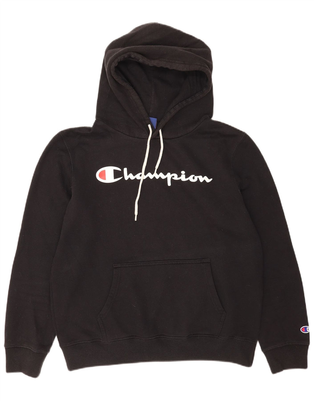 Champion Mens Graphic Hoodie Jumper Large Black Cotton