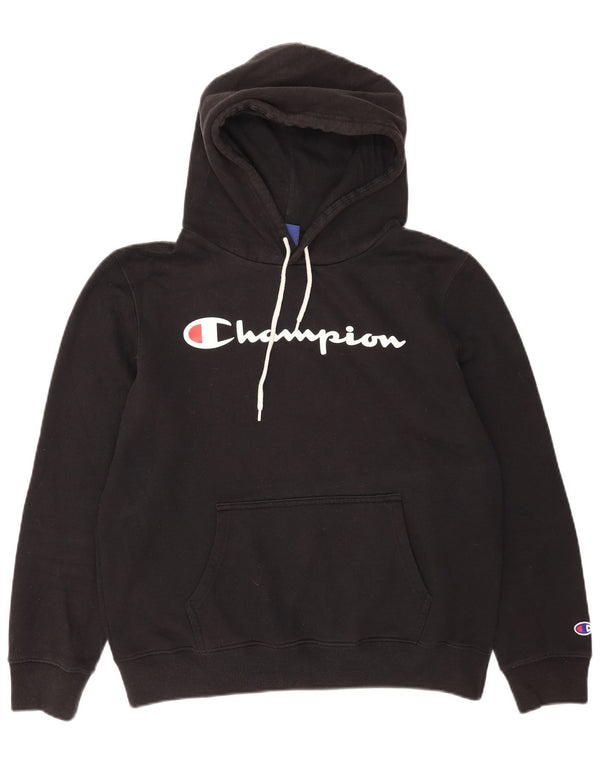 Champion Mens Graphic Hoodie Jumper Large Black Cotton