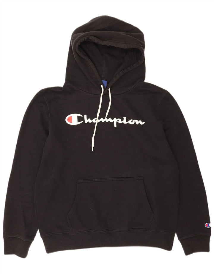 Champion Mens Graphic Hoodie Jumper Large Black Cotton