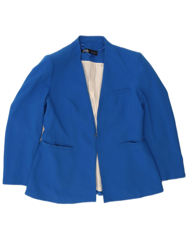 ZARA Womens Blazer Jacket UK 18 XL Blue Polyester