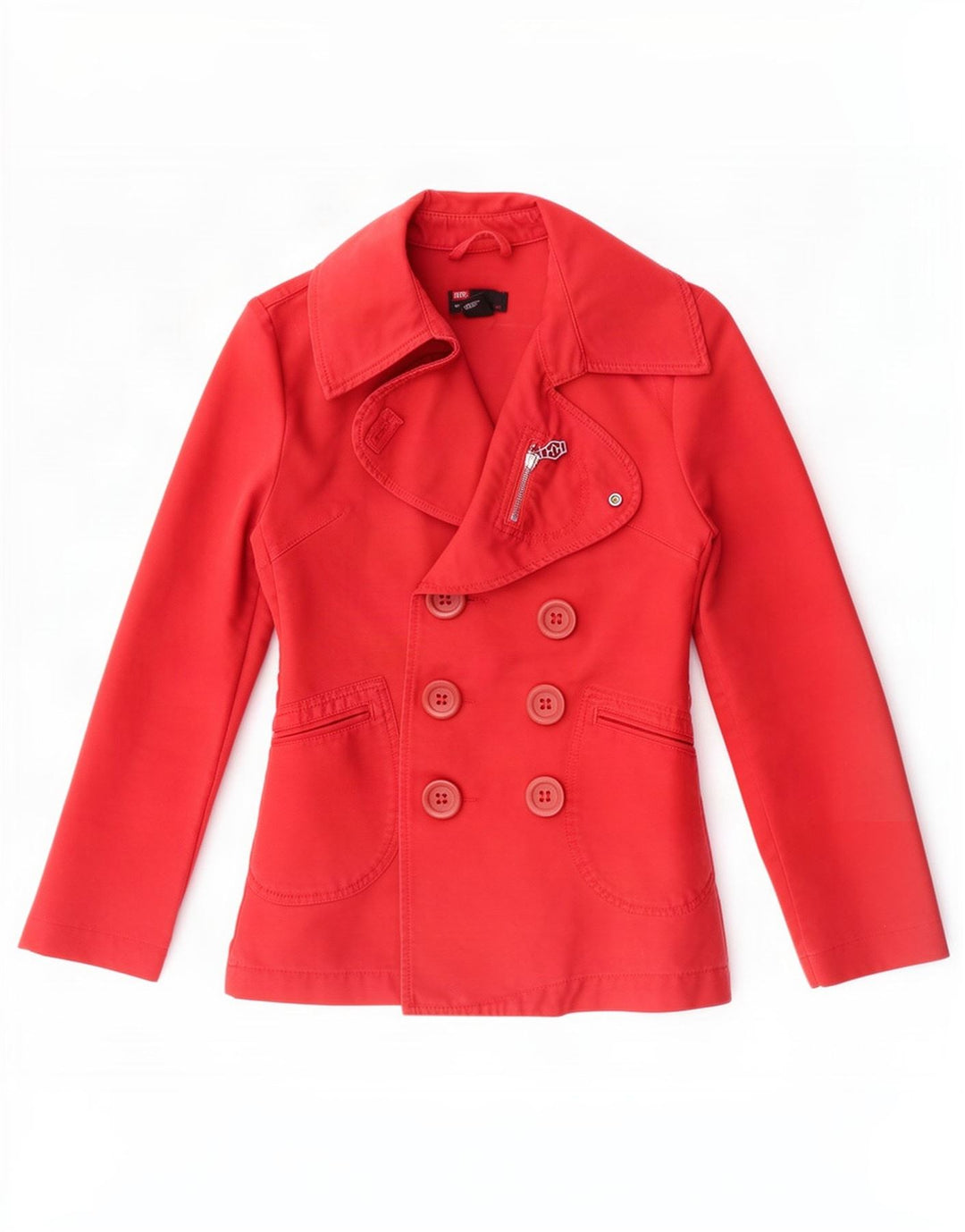 Diesel Womens Graphic Double Breasted Blazer Jacket UK 6 XS Red Cotton