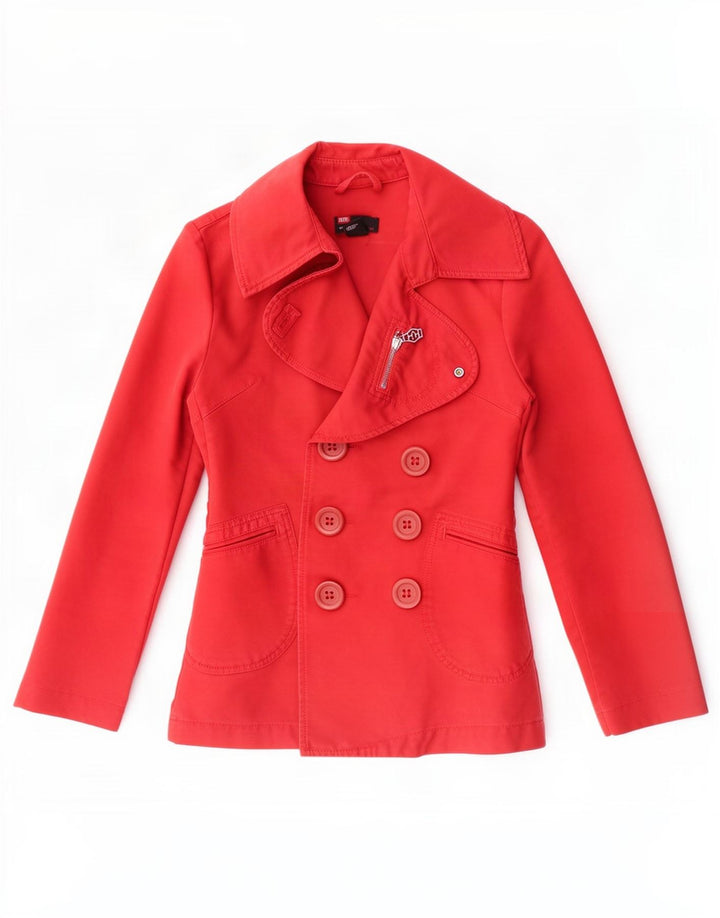 Diesel Womens Graphic Double Breasted Blazer Jacket UK 6 XS Red Cotton
