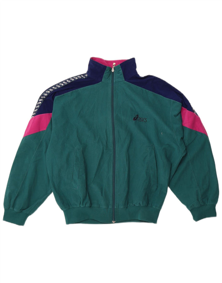 Asics Mens Graphic Tracksuit Top Jacket IT 48 Medium Green Colourblock